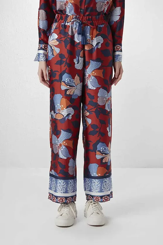 Beli Lastikli Desenli Pantolon - Kiremit - 