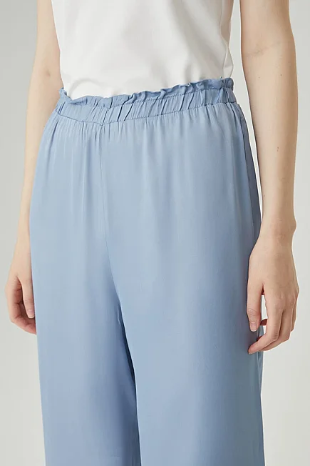 Beli Lastikli Saten Pantolon - Mavi - 3