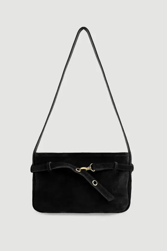Belt Detail Suede Bag - Black - 2