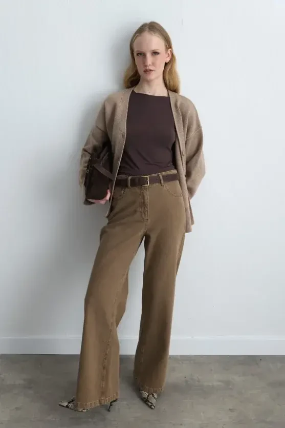 Belt Detail Suede Bag - Brown - Gusto