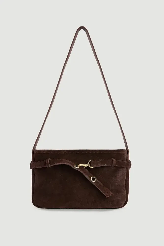 Belt Detail Suede Bag - Brown Brown