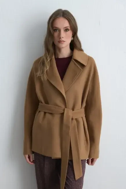 Belted Short Coat - Camel Camel