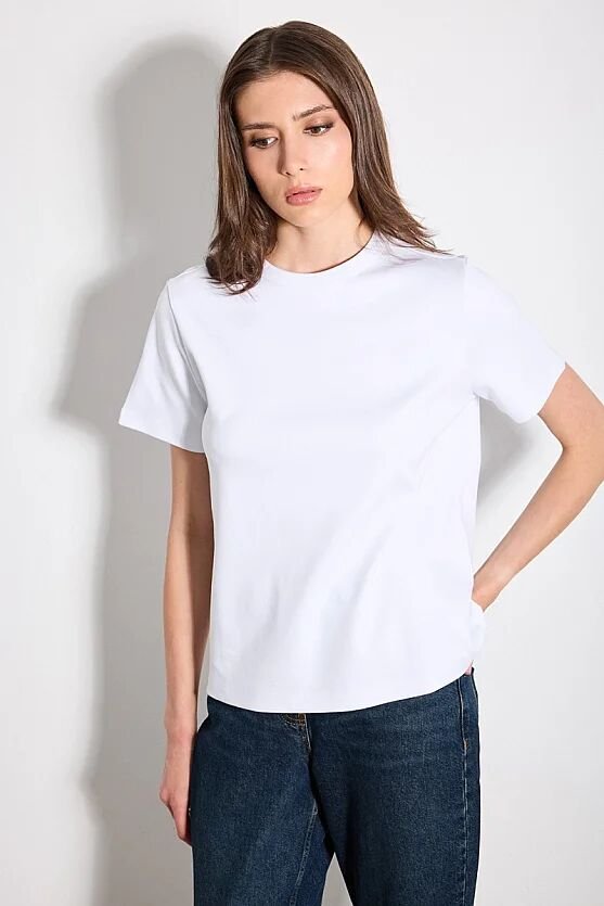 Bisiklet Yaka Kısa Kollu İnterlok Örme Pamuk Tshirt - Beyaz - Gusto