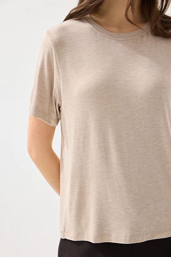 Bisiklet Yaka Melanjlı Bambu Tshirt - Bej - 4