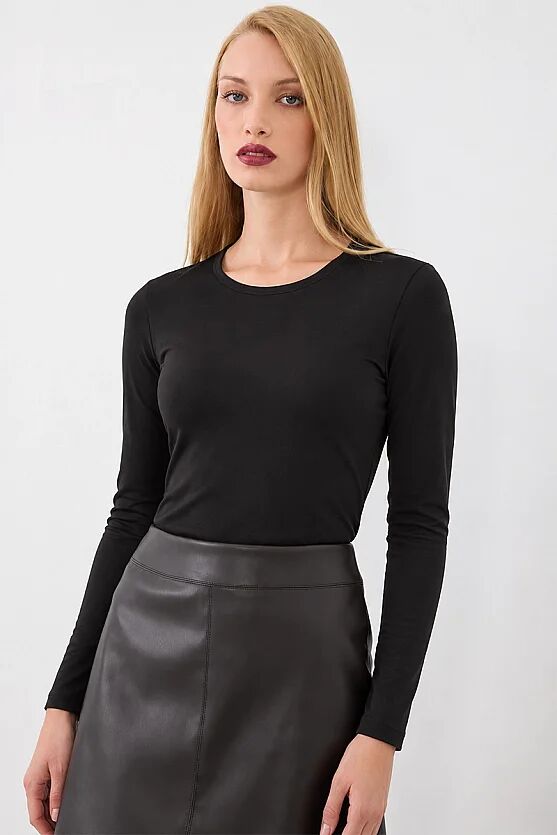 Bisiklet Yaka Polyamid Örme Bodysuit - Siyah - Gusto