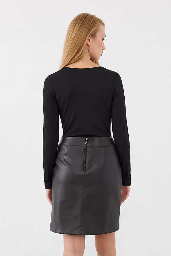 Bisiklet Yaka Polyamid Örme Bodysuit - Siyah - Gusto
