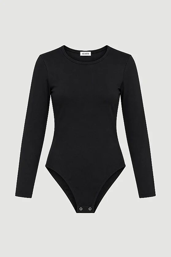 Bisiklet Yaka Polyamid Örme Bodysuit - Siyah - Gusto