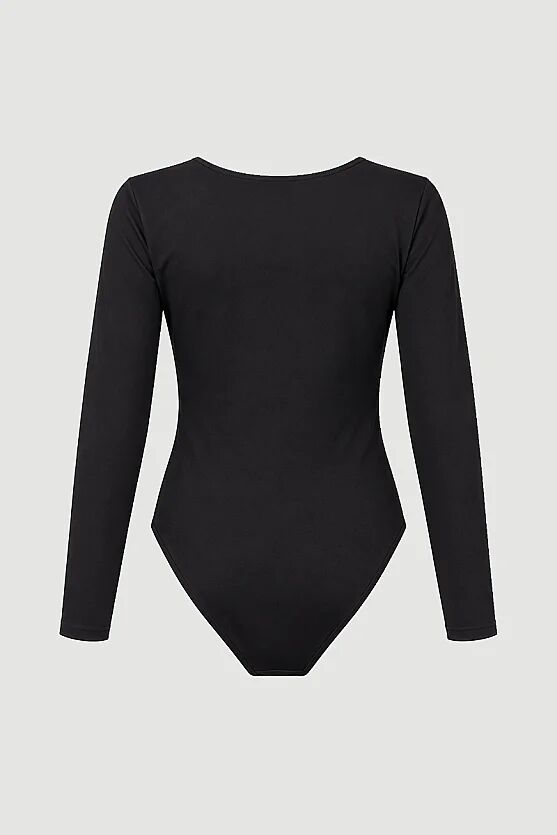 Bisiklet Yaka Polyamid Örme Bodysuit - Siyah - 6