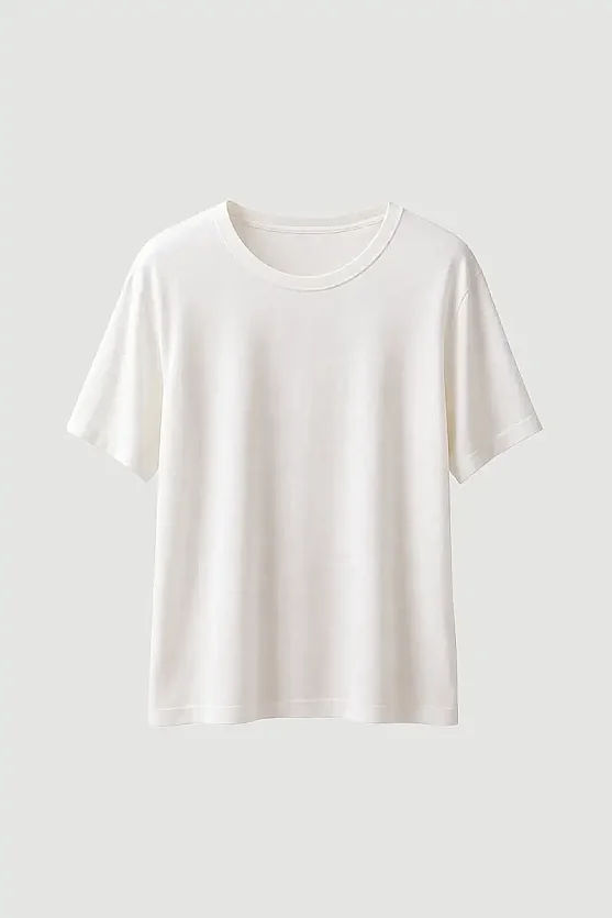 Bisiklet Yaka Rahat Kesim Bambu Tshirt - Beyaz - 6