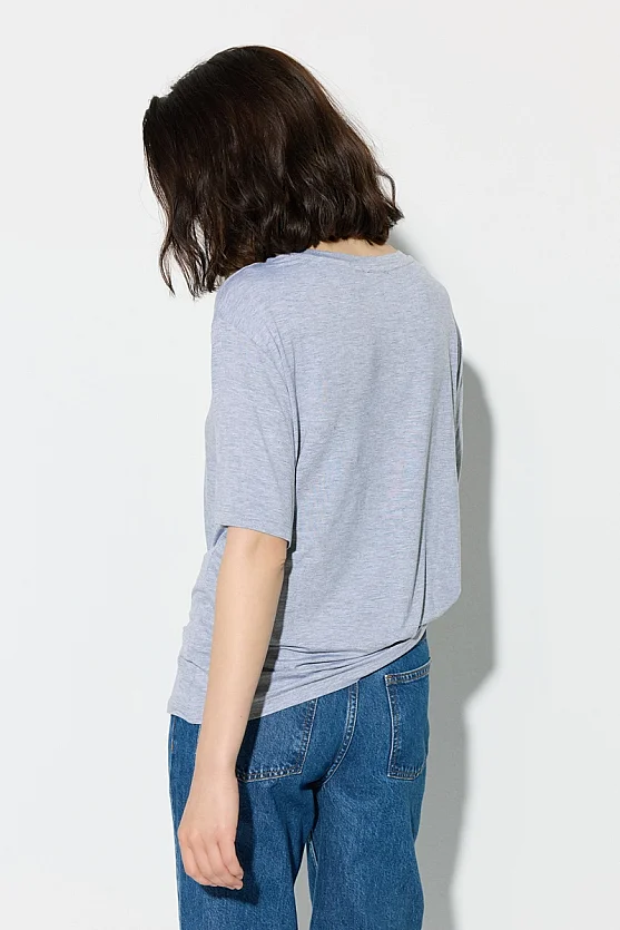 Bisiklet Yaka Rahat Kesim Bambu Tshirt - Gri - Gusto