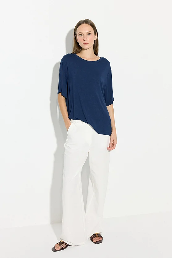 Bisiklet Yaka Rahat Kesim Bambu Tshirt - Lacivert - 2