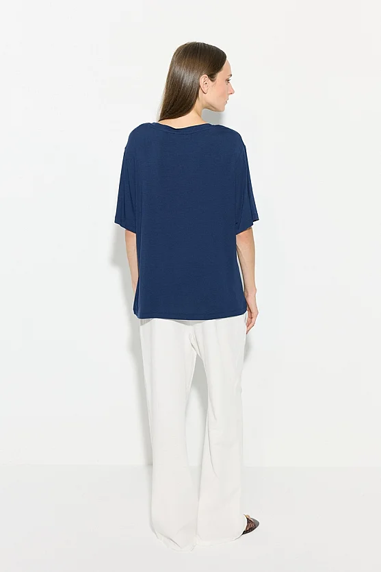 Bisiklet Yaka Rahat Kesim Bambu Tshirt - Lacivert - 7