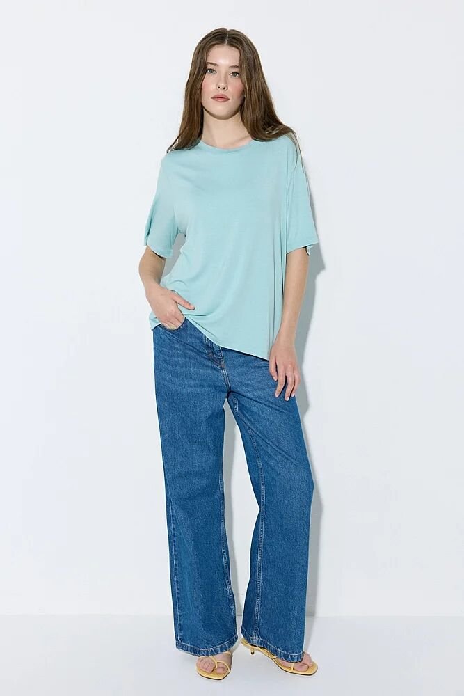 Bisiklet Yaka Rahat Kesim Bambu Tshirt - Mavi - Gusto (1)