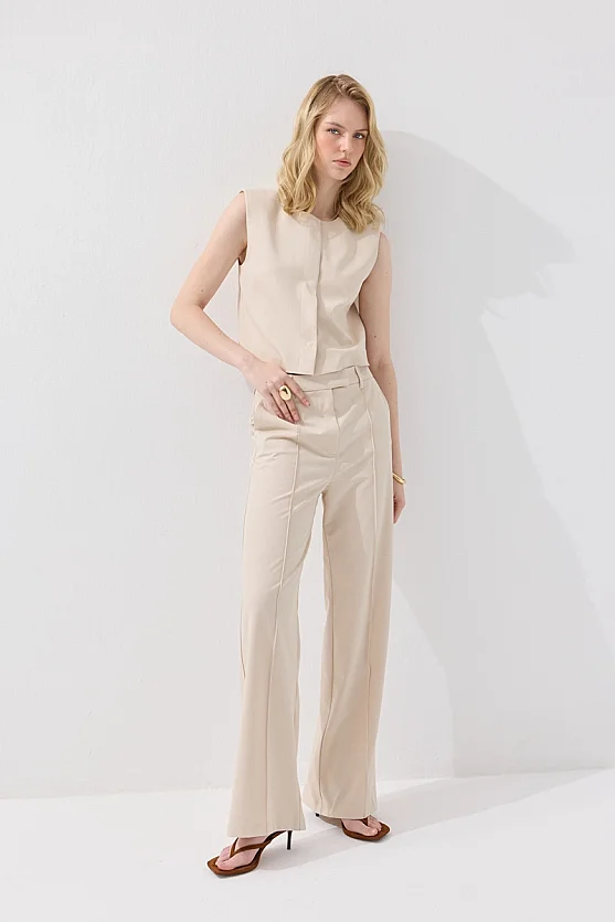 Bisiklet Yakalı Çıtçıtlı Yelek - Bej - 4