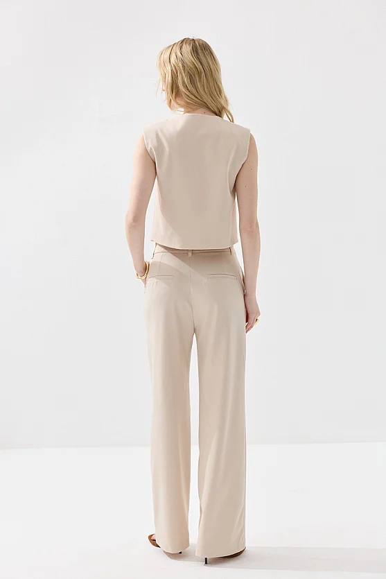 Bisiklet Yakalı Çıtçıtlı Yelek - Bej - 8