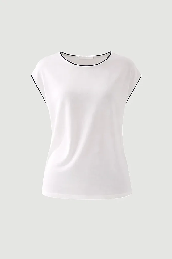 Biyeli Düşük Kol Merserize Bluz - Beyaz - Gusto