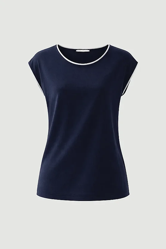 Biyeli Düşük Kol Merserize Bluz - Lacivert - Gusto