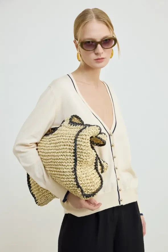 Biyeli Hasır Görünümlü Çanta - Bej - Gusto