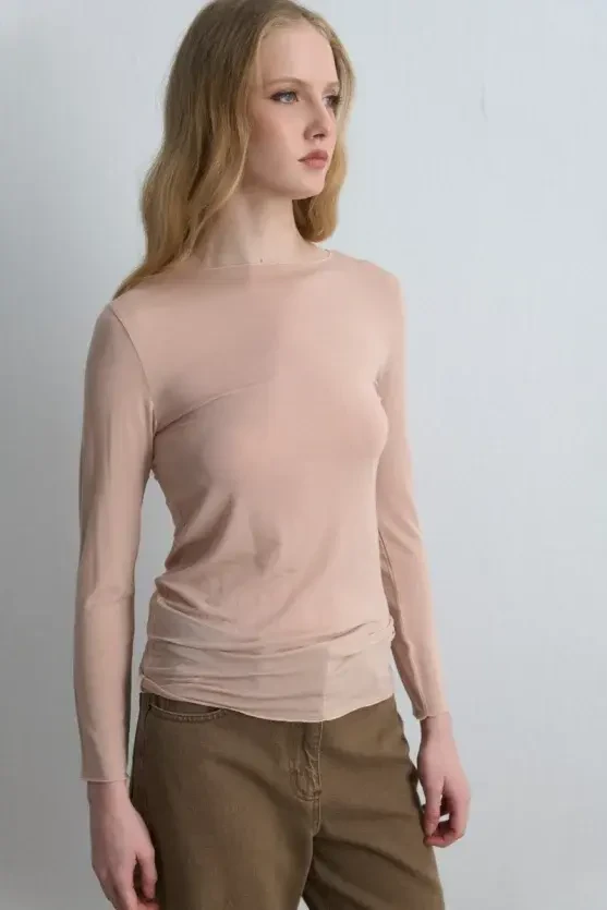 Boat Neck Cashmere Blouse - Powder Pink - 4