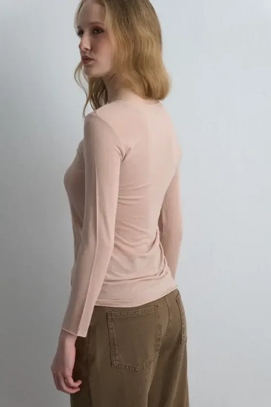 Boat Neck Cashmere Blouse - Powder Pink - 6