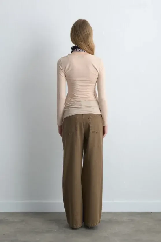 Boat Neck Cashmere Shimmer Blouse - Ecru - 4