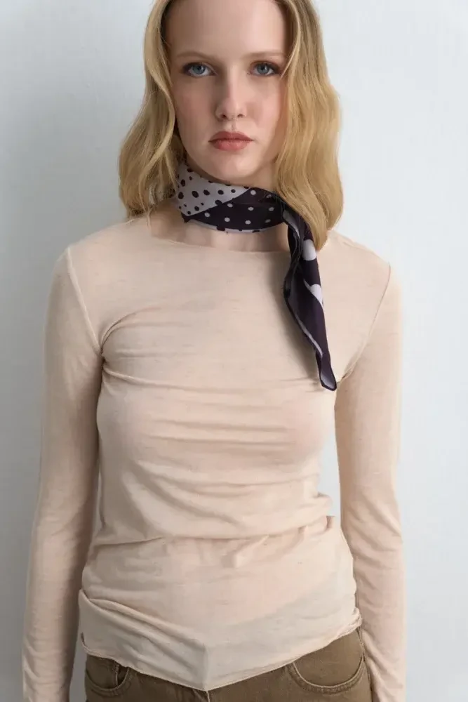 Boat Neck Cashmere Shimmer Blouse - Ecru