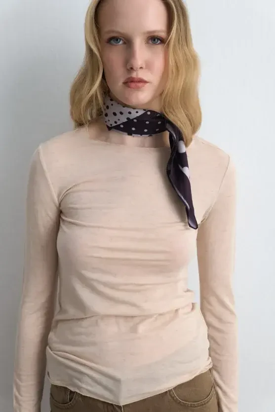 Boat Neck Cashmere Shimmer Blouse - Ecru - Gusto