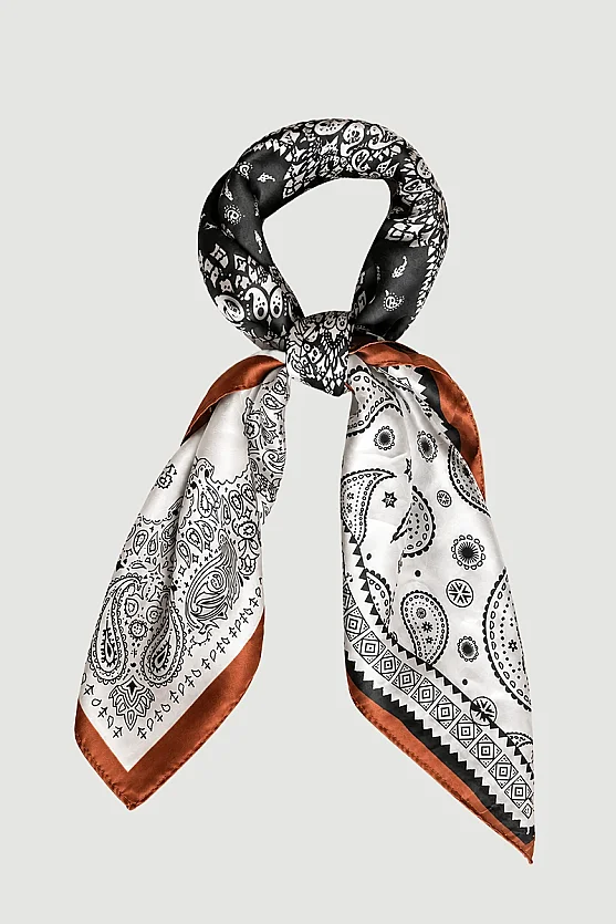 Bohem Bandana Desenli Fular - Siyah - Gusto