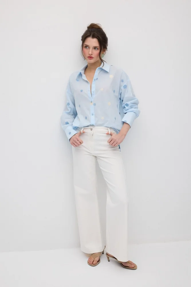 Bol Paça Denim Pantolon - Beyaz Beyaz