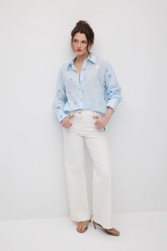 Bol Paça Denim Pantolon - Beyaz - Gusto