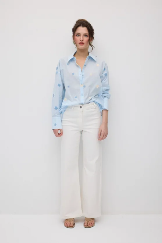Bol Paça Denim Pantolon - Beyaz - Gusto