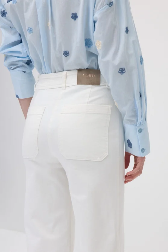 Bol Paça Denim Pantolon - Beyaz - Gusto