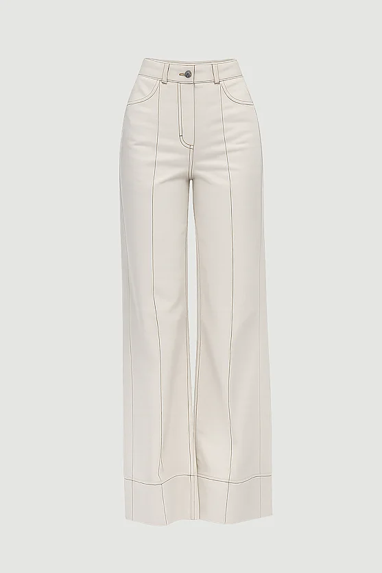 Bol Paça Dikişli Denim Pantolon - Ekru - Gusto