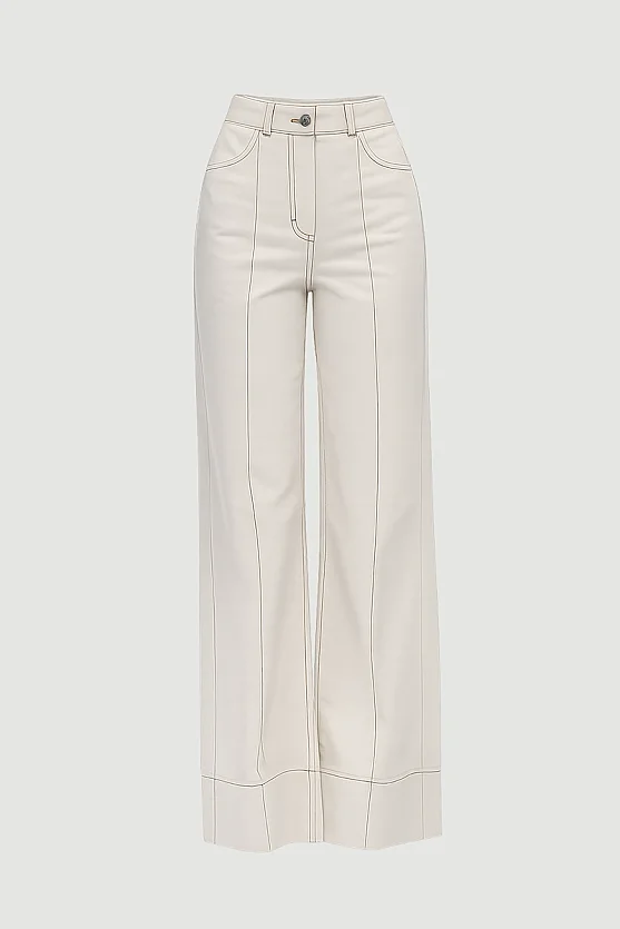 Bol Paça Dikişli Denim Pantolon - Ekru - Gusto