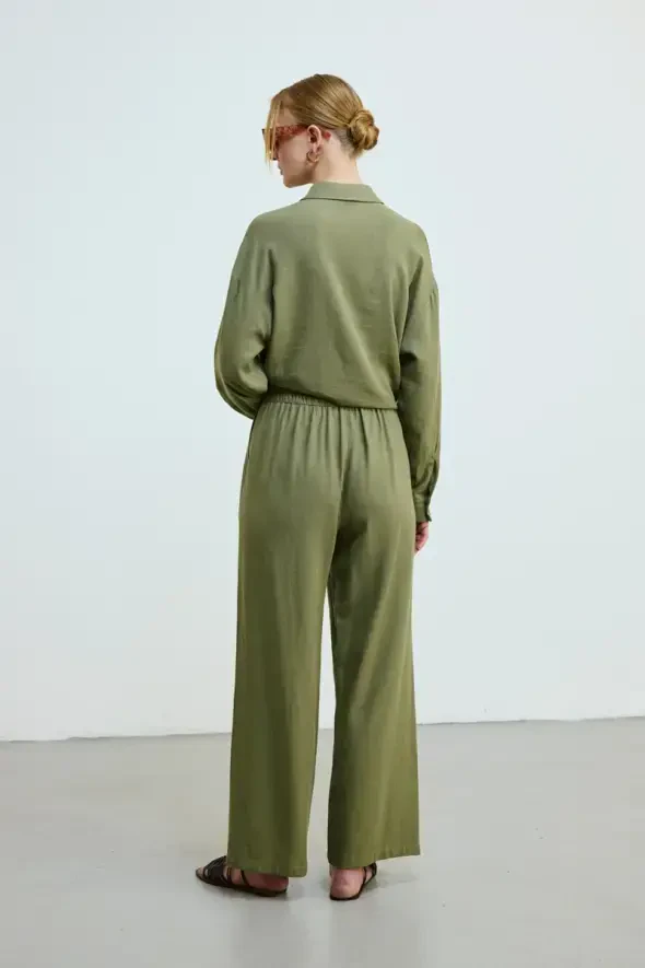 Bol Paça Keten Pantolon - Haki - 5