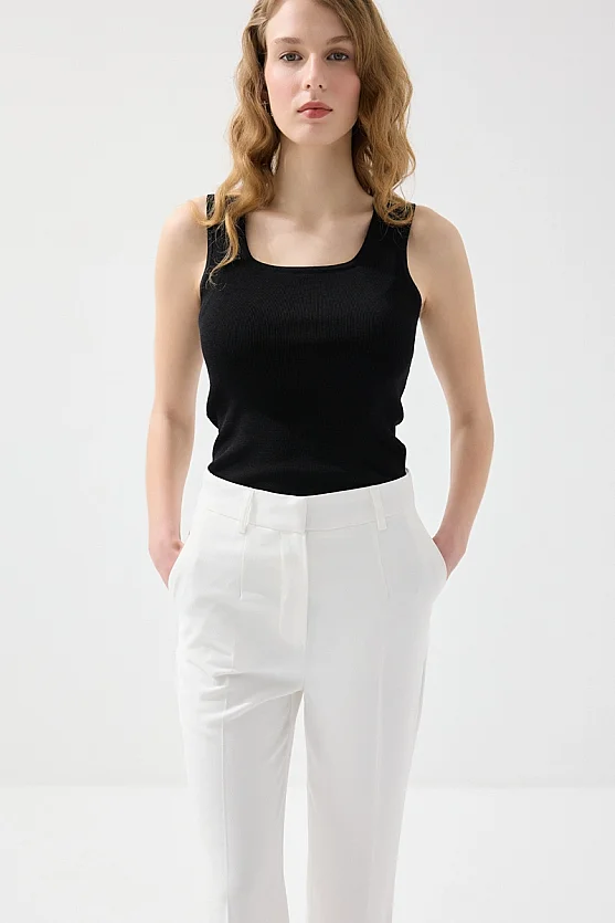 Bol Paça Krep Pantolon - Beyaz - 7