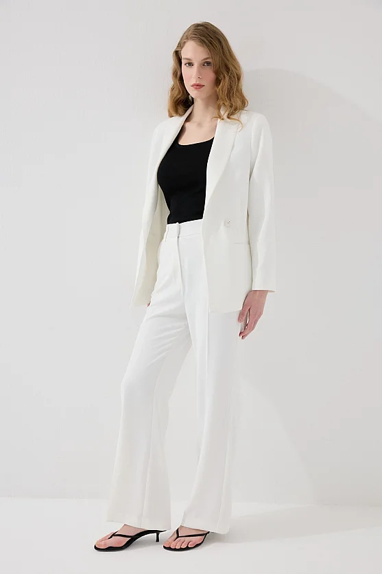 Bol Paça Krep Pantolon - Beyaz - 4