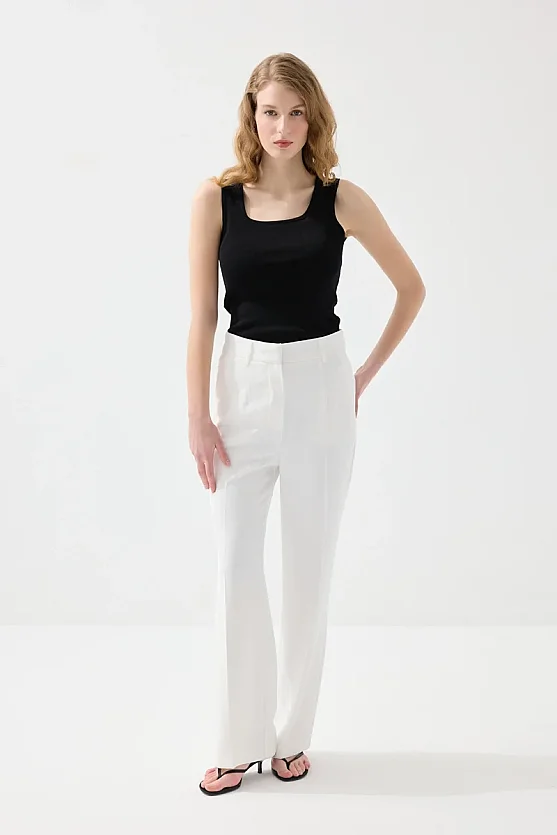 Bol Paça Krep Pantolon - Beyaz - Gusto