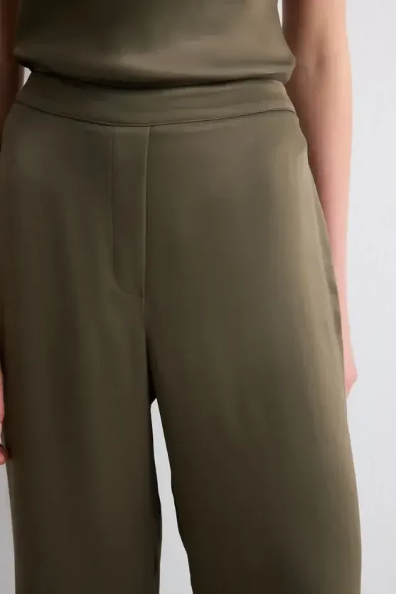 Bol Paça Saten Pantolon - Yeşil - Gusto