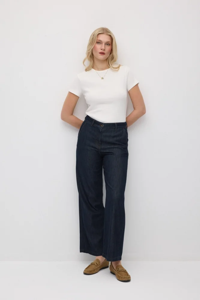 Bol Paça Tencel Denim Pantolon - Lacivert - Gusto