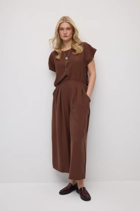 Bol Paça Tencel Pantolon - Kahverengi - 5