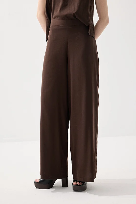 Wide Leg Tencel Pants - Brown - Gusto