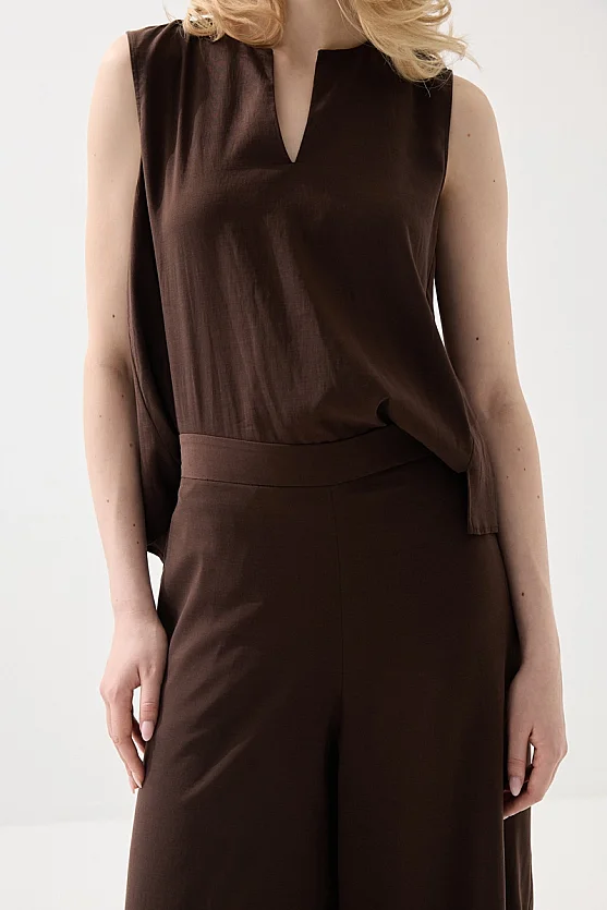 Wide Leg Tencel Pants - Brown - 4