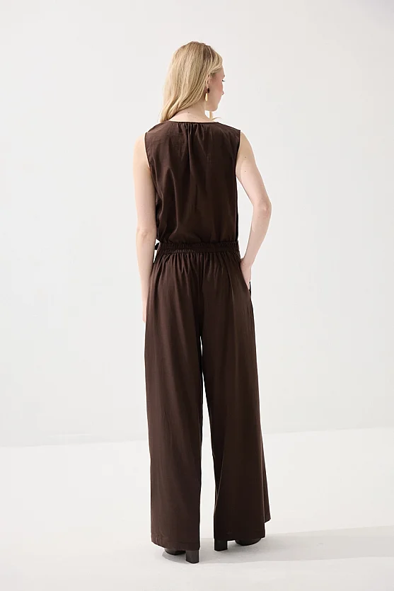 Wide Leg Tencel Pants - Brown - 5