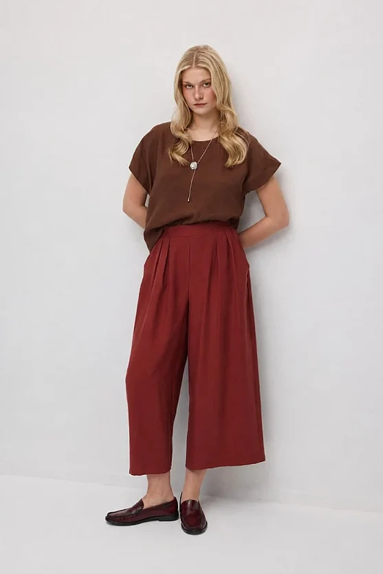 Bol Paça Tencel Pantolon - Kiremit - 3