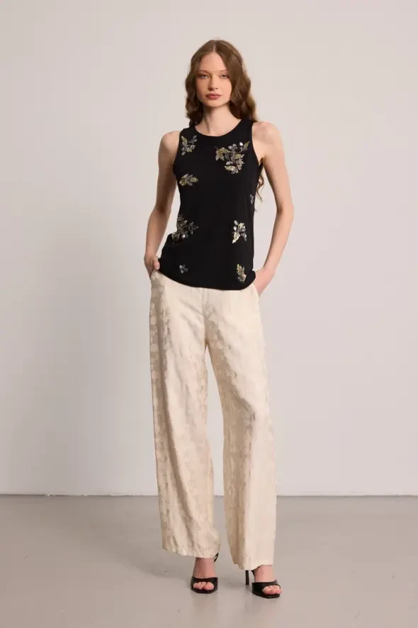 Sleeveless Blouse with Bead Embellishment - Black - 2