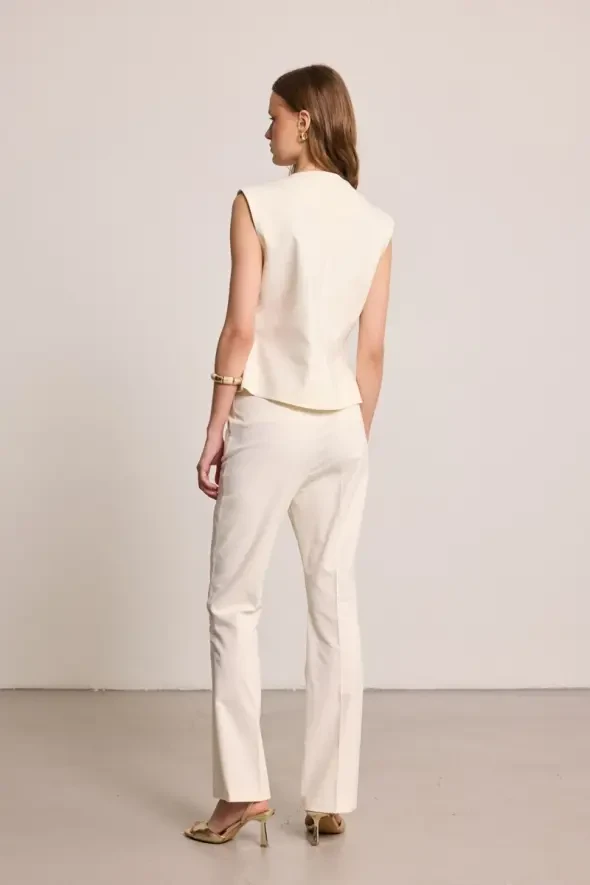 Boru Paça Keten Karışımlı Pantolon - Ekru - 4