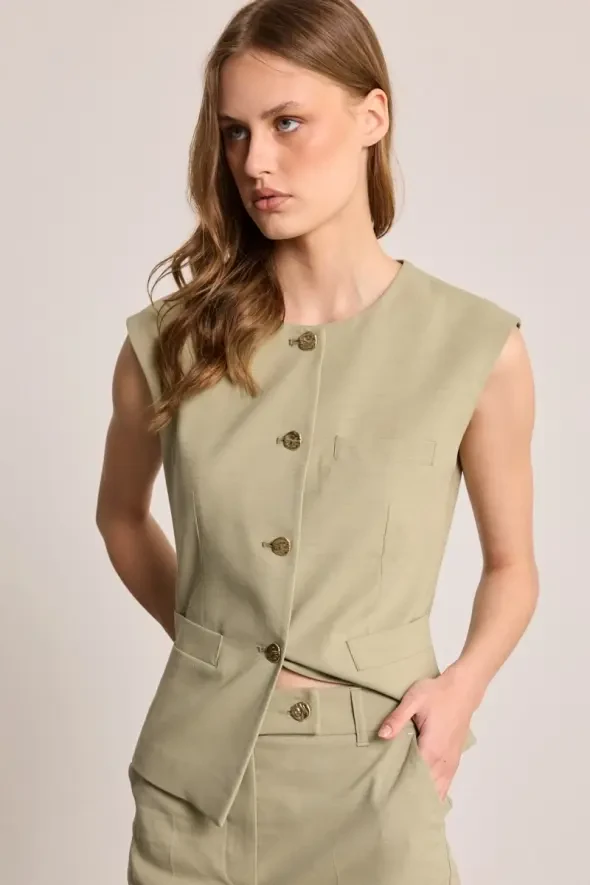 Boru Paça Keten Karışımlı Pantolon - Yeşil - 5