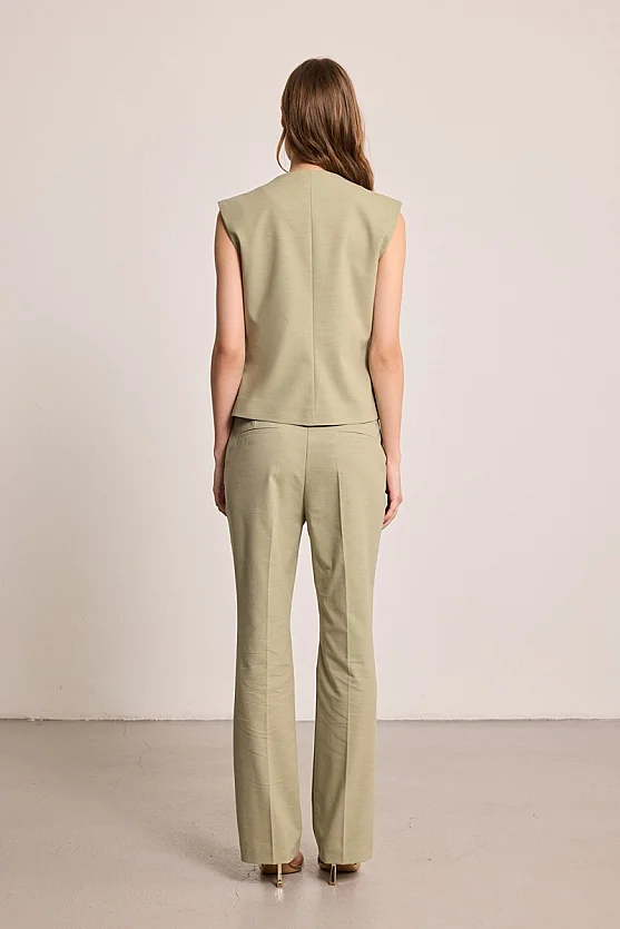 Boru Paça Keten Karışımlı Pantolon - Yeşil - 5