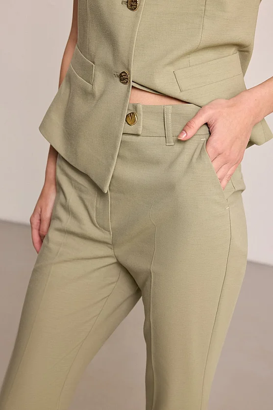 Boru Paça Keten Karışımlı Pantolon - Yeşil - 6